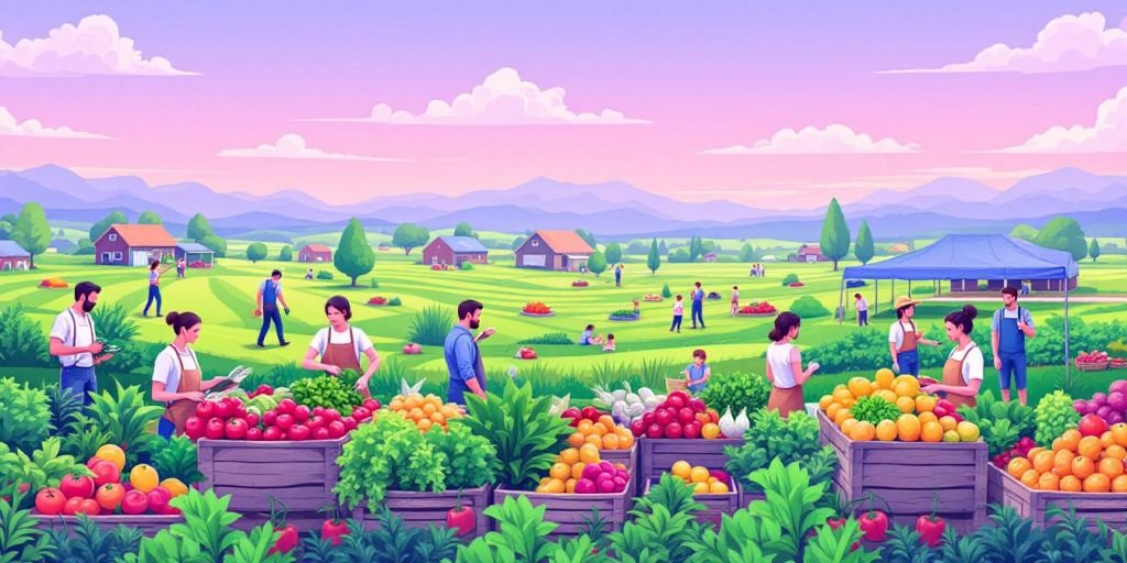 Farmers and customers engaging in direct sales of produce.