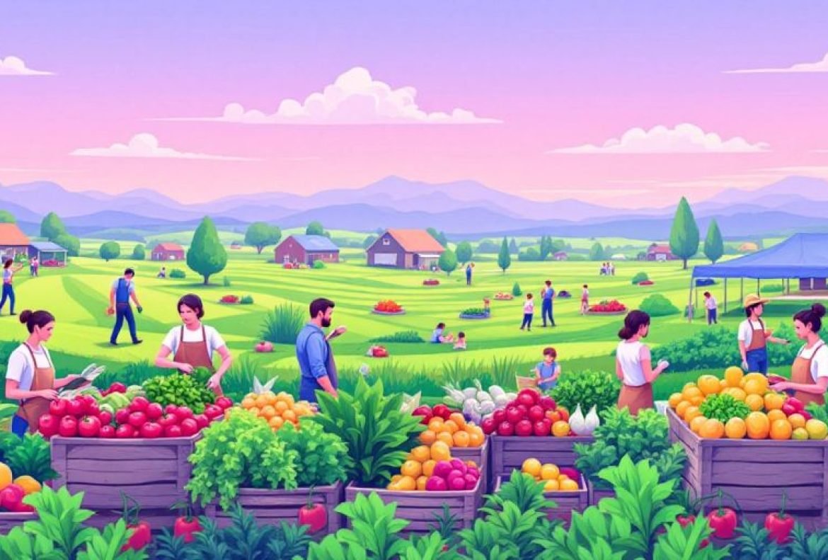 Farmers and customers engaging in direct sales of produce.